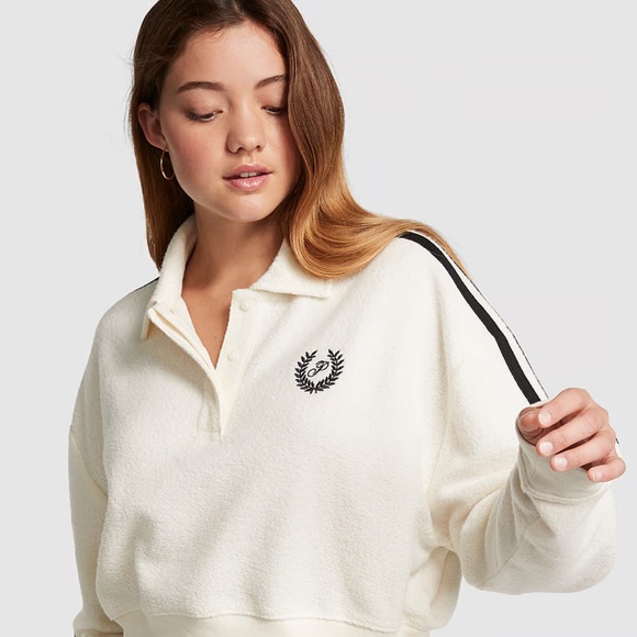 PINK by Victoria’s Secret Cropped Pullover in Cream and Black Color, Sz L - Picture 4 of 11